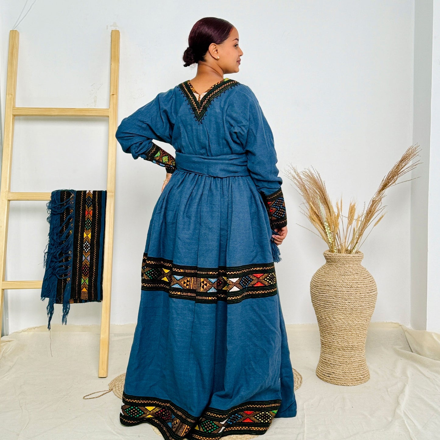 Dark Blue Raya Cultural Dress Habesha Kemis Hab48