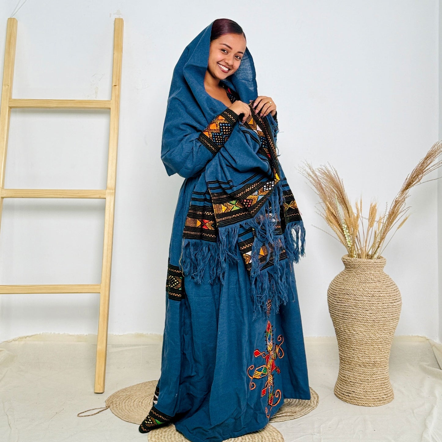 Dark Blue Raya Cultural Dress Habesha Kemis Hab48