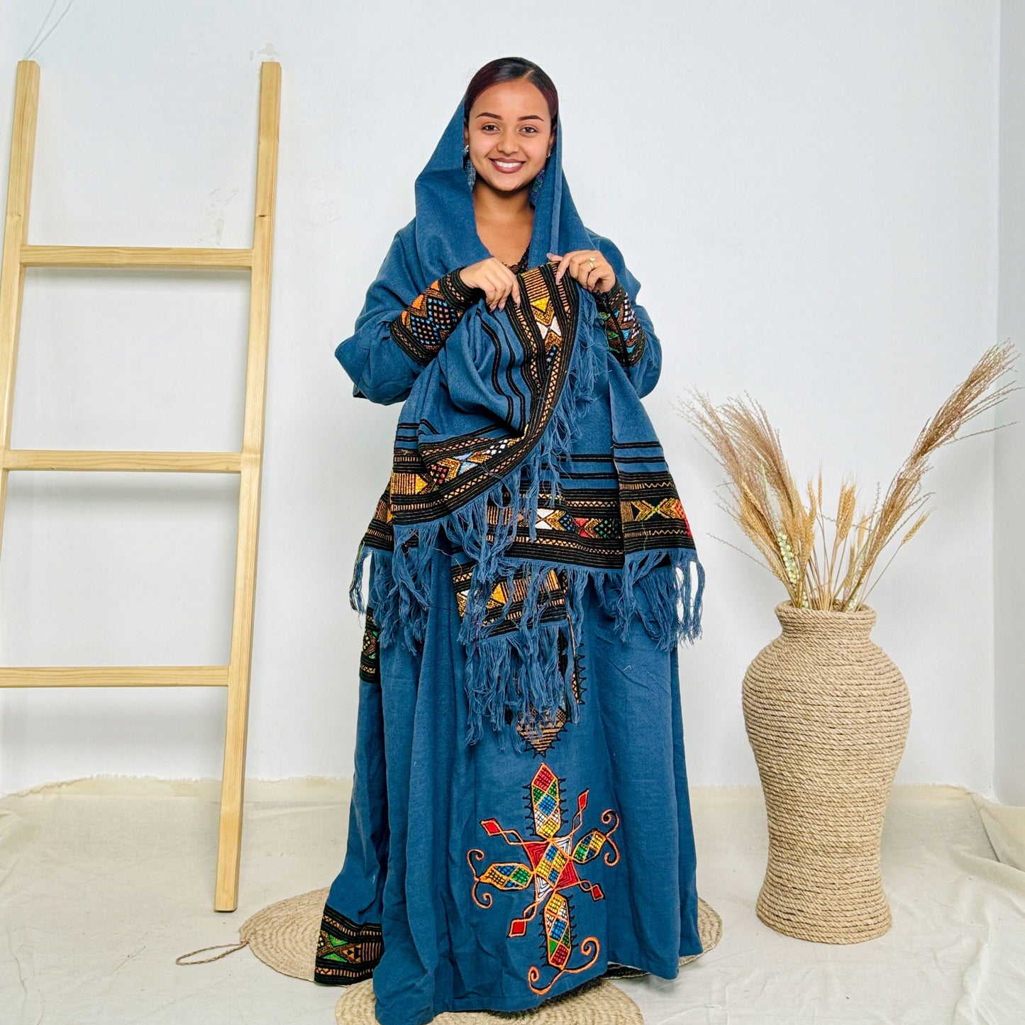 Dark Blue Raya Cultural Dress Habesha Kemis Hab48