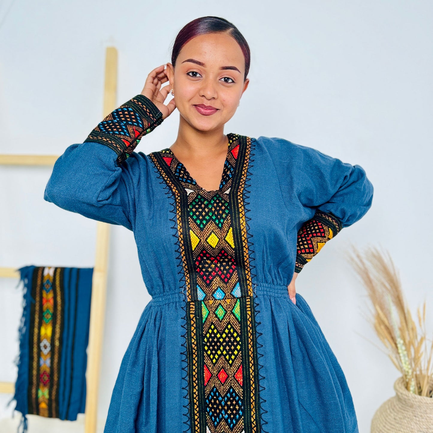 Dark Blue Raya Cultural Dress Habesha Kemis Hab48