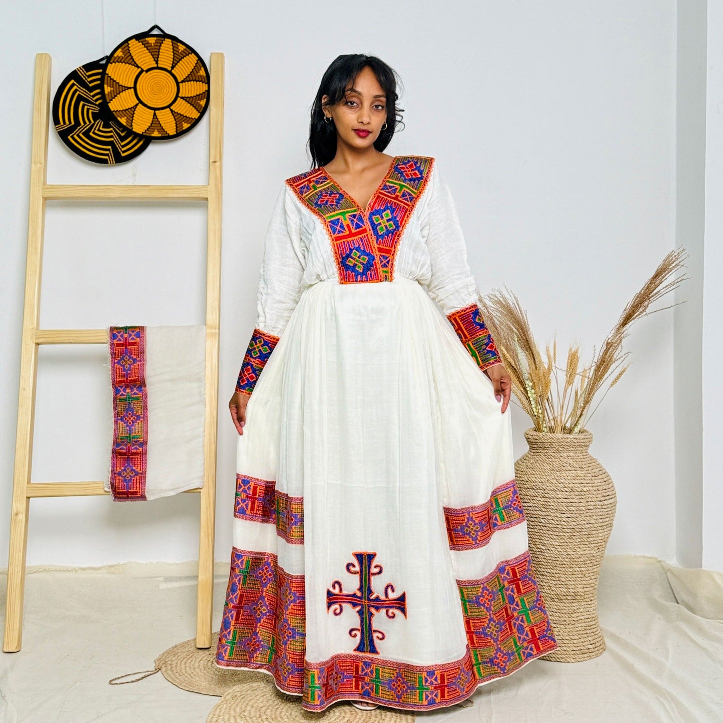 Colorful Habesha Dress with Vibrant Patterns Ethiopian Dress Hab45