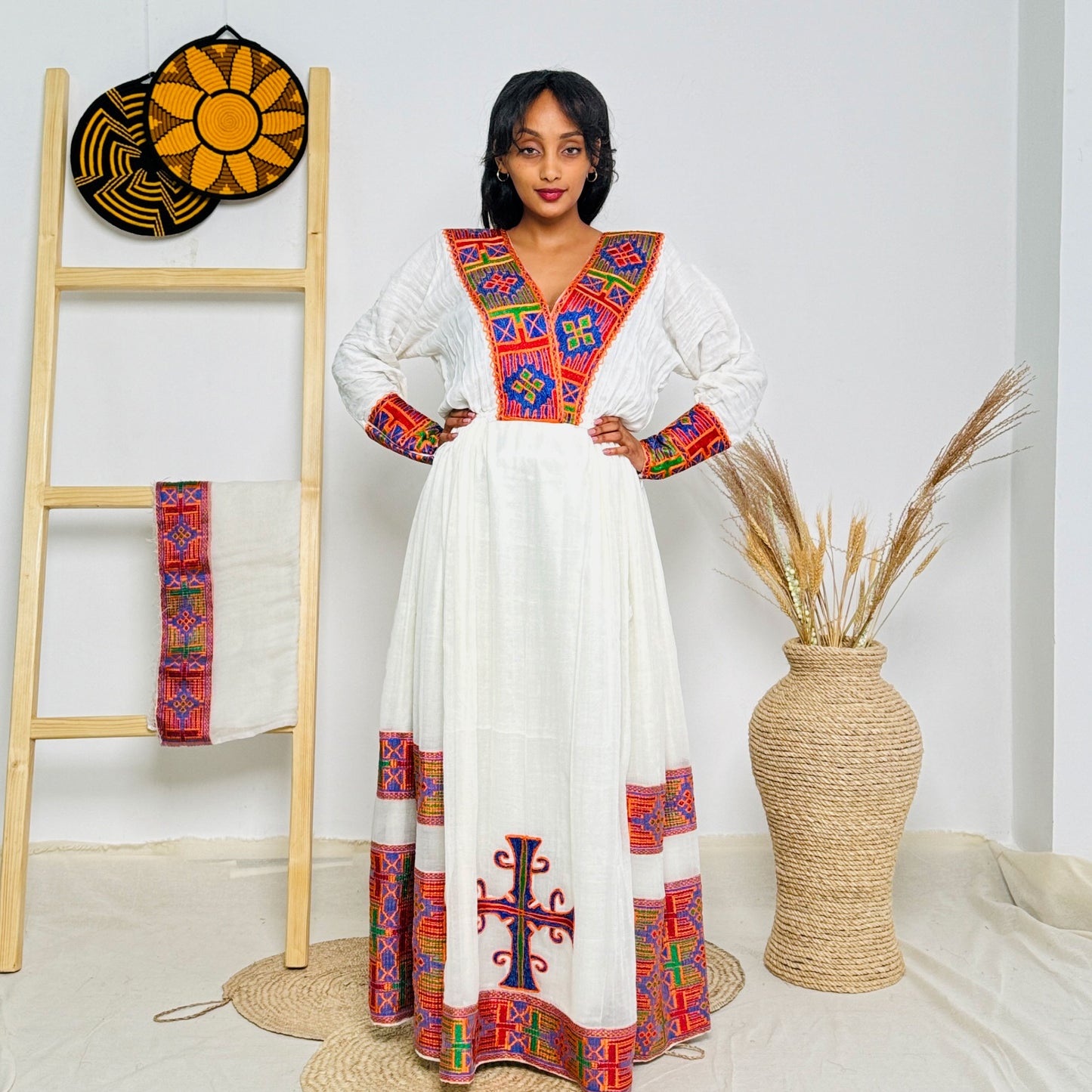 Colorful Habesha Dress with Vibrant Patterns Ethiopian Dress Hab45