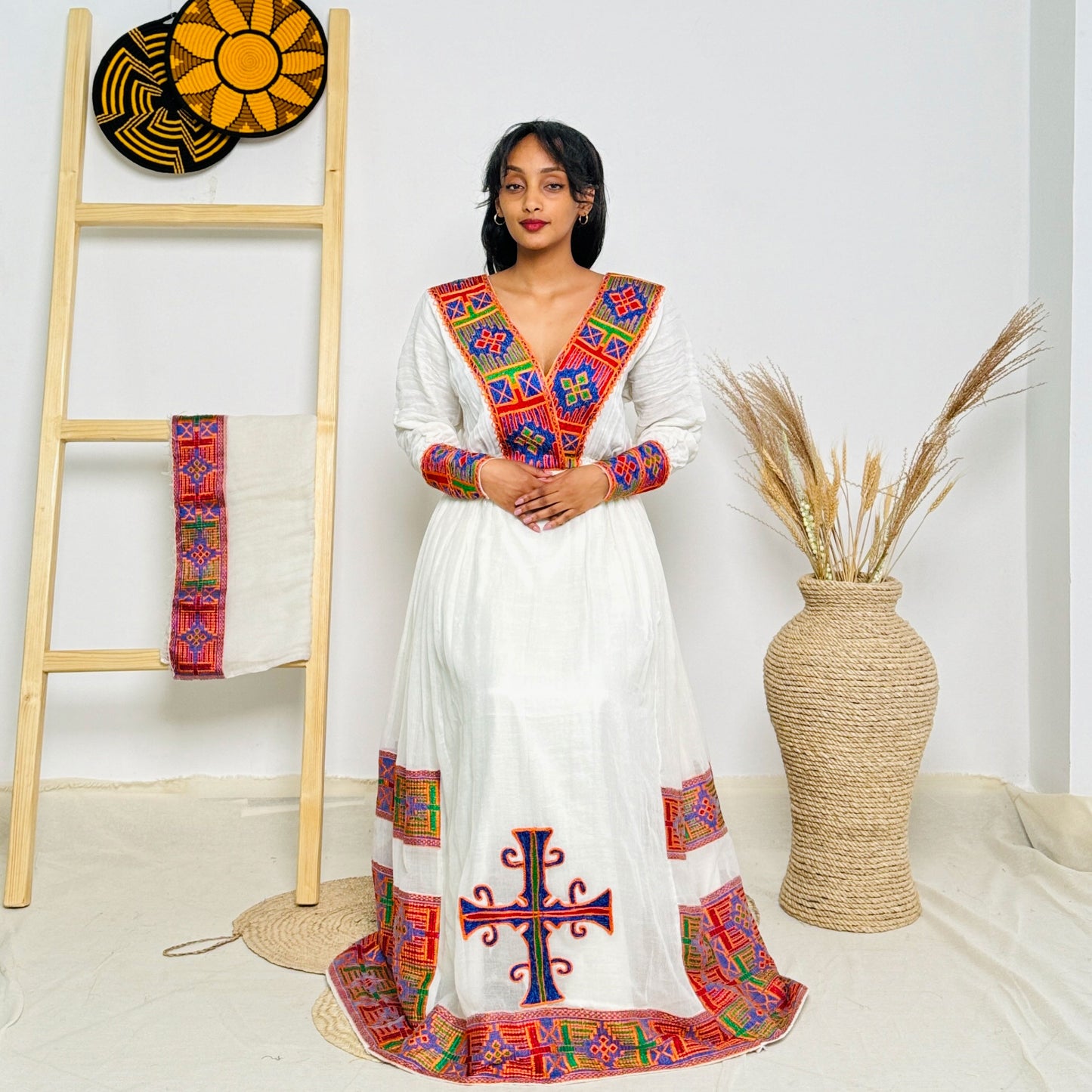 Colorful Habesha Dress with Vibrant Patterns Ethiopian Dress Hab45