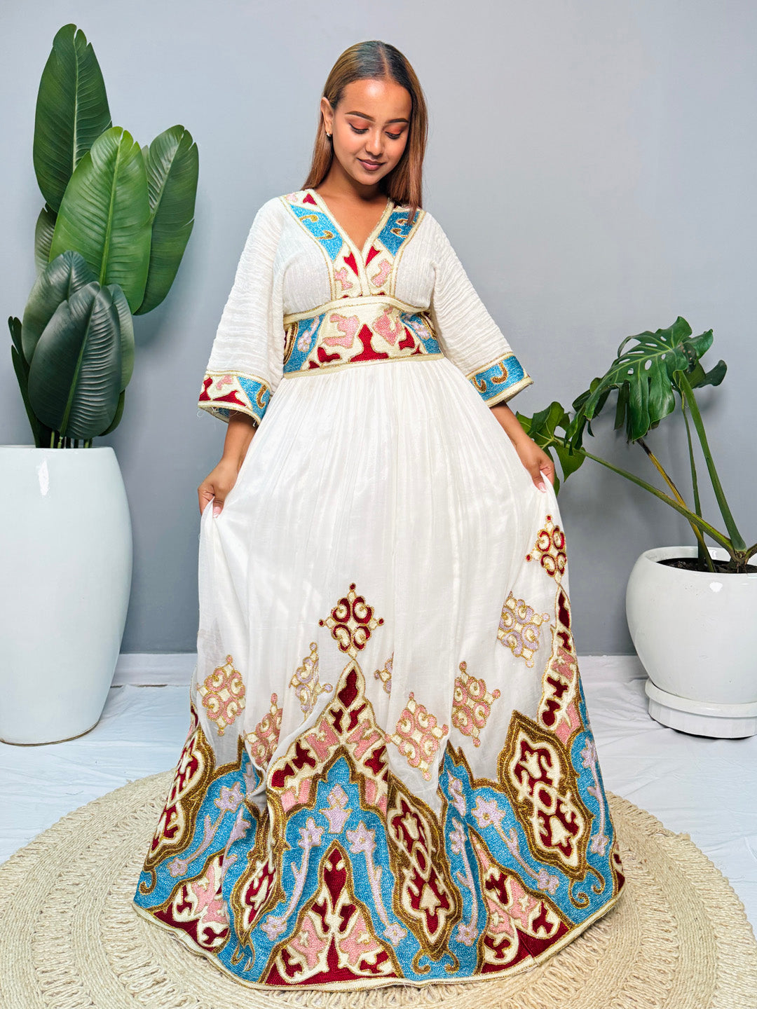 Regal Bloom | Ethiopian Habesha Kemis Dress | Handwoven Cotton Gown | Traditional Eritrean Wedding Dress | Embroidered Cultural Attire | Handmade Hab183