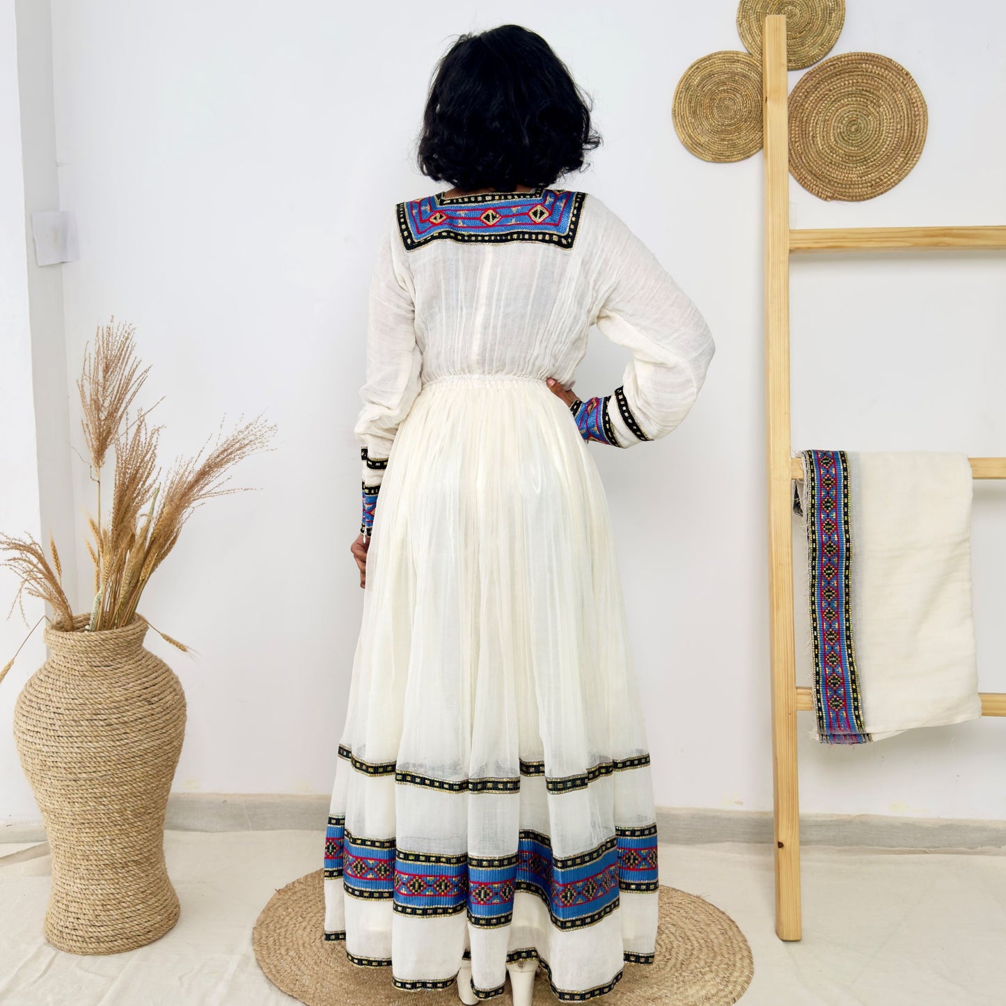 Traditional Ethiopian Dress | Handwoven Habesha Kemis | Blue & Black Tibeb Cotton Dress | Handmade Cultural Dress Hab166