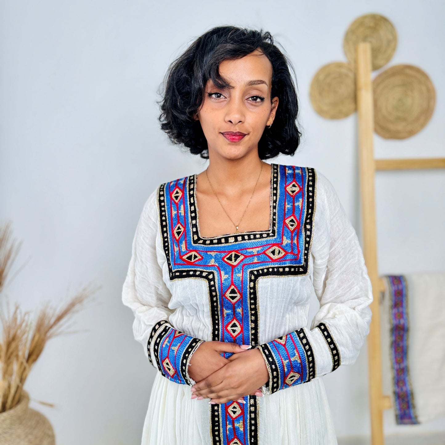 Traditional Ethiopian Dress | Handwoven Habesha Kemis | Blue & Black Tibeb Cotton Dress | Handmade Cultural Dress Hab166
