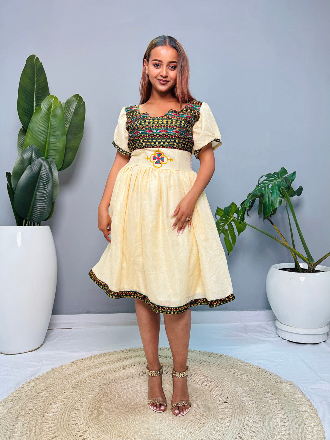 Short Ethiopian Dress | Habesha Kemis | Handwoven Cotton Dress | Traditional Cultural Dress | Handmade & Lightweight Hab167