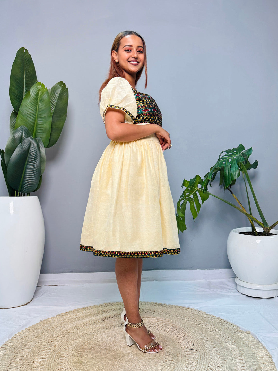 Short Ethiopian Dress | Habesha Kemis | Handwoven Cotton Dress | Traditional Cultural Dress | Handmade & Lightweight Hab167
