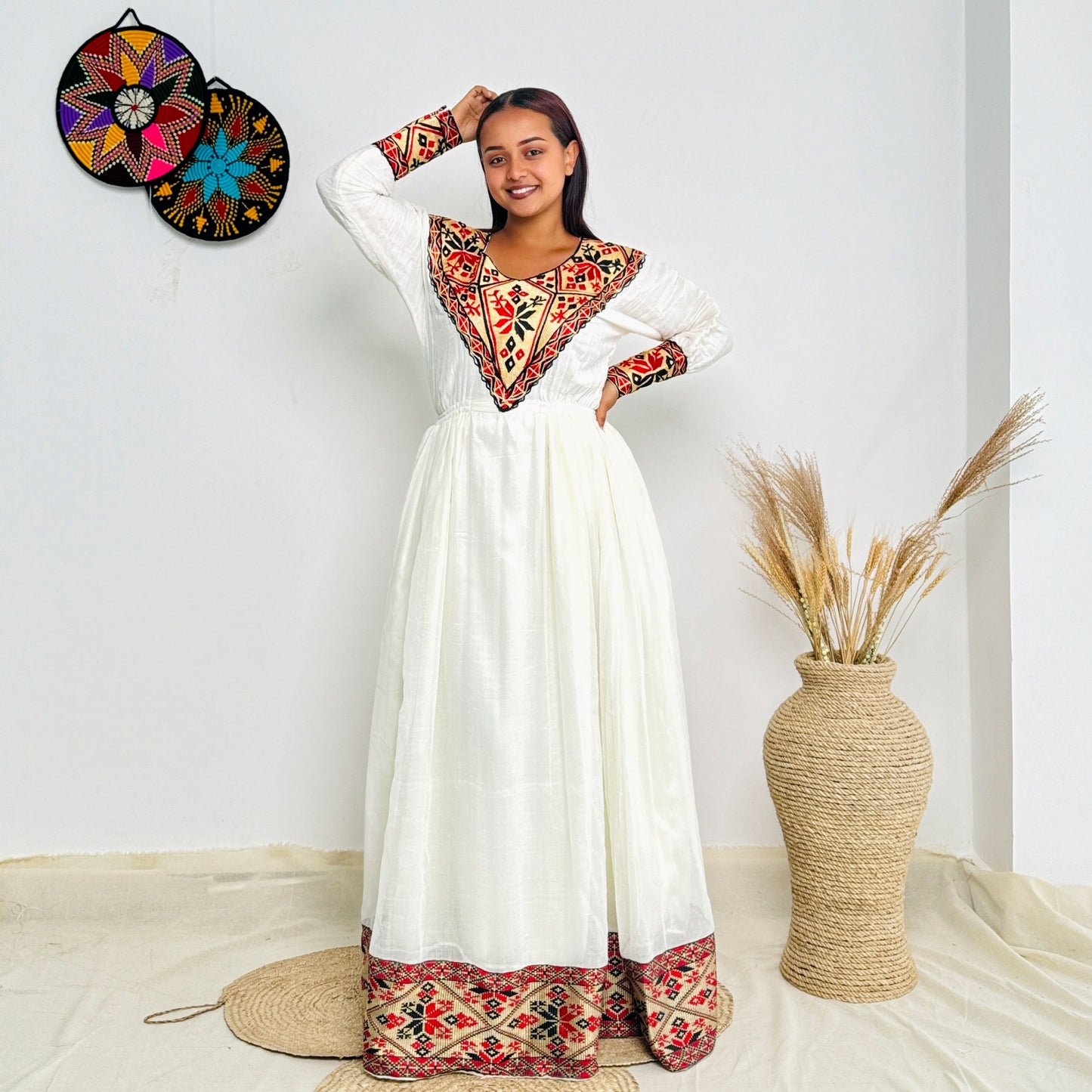 Stunning Red Habesha Dress with Elegant Detailing Hab46