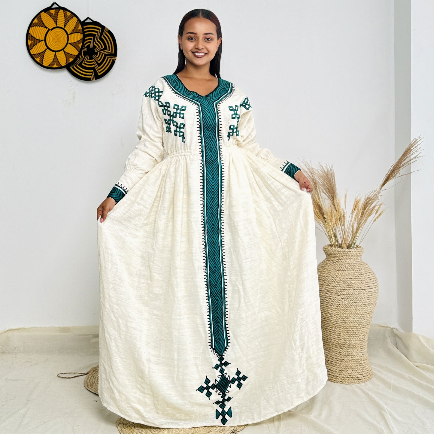 Green Ethiopian Dress with Intricate Patterns Hab18