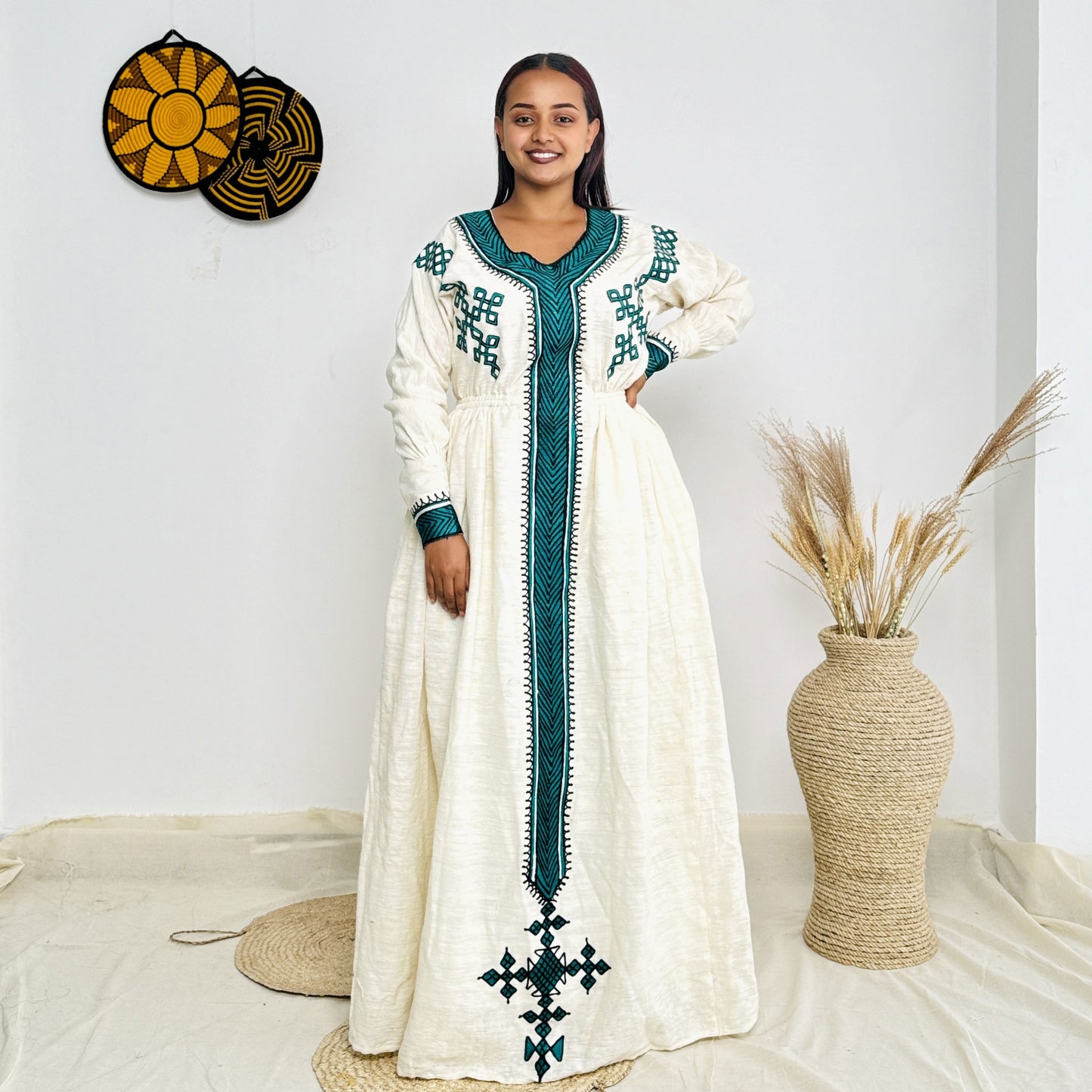 Green Ethiopian Dress with Intricate Patterns Hab18