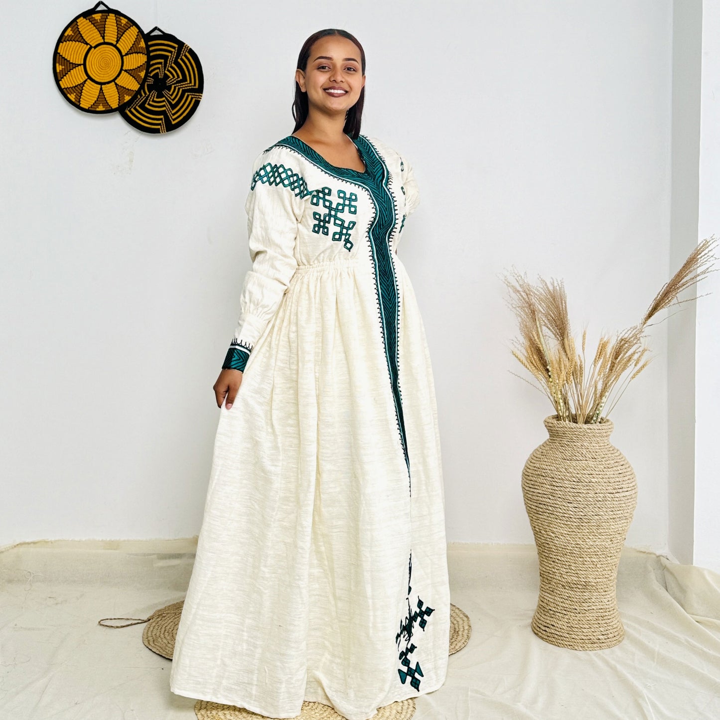 Green Ethiopian Dress with Intricate Patterns Hab18