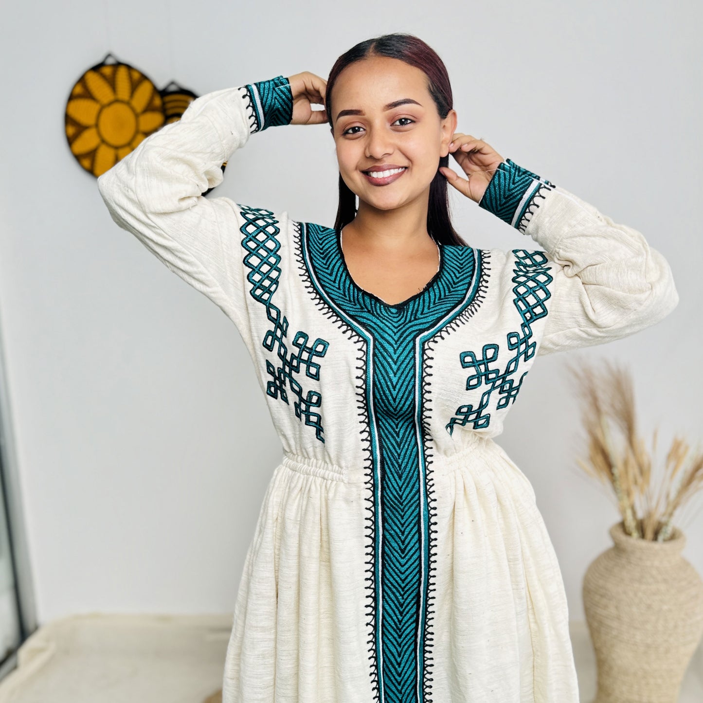 Green Ethiopian Dress with Intricate Patterns Hab18