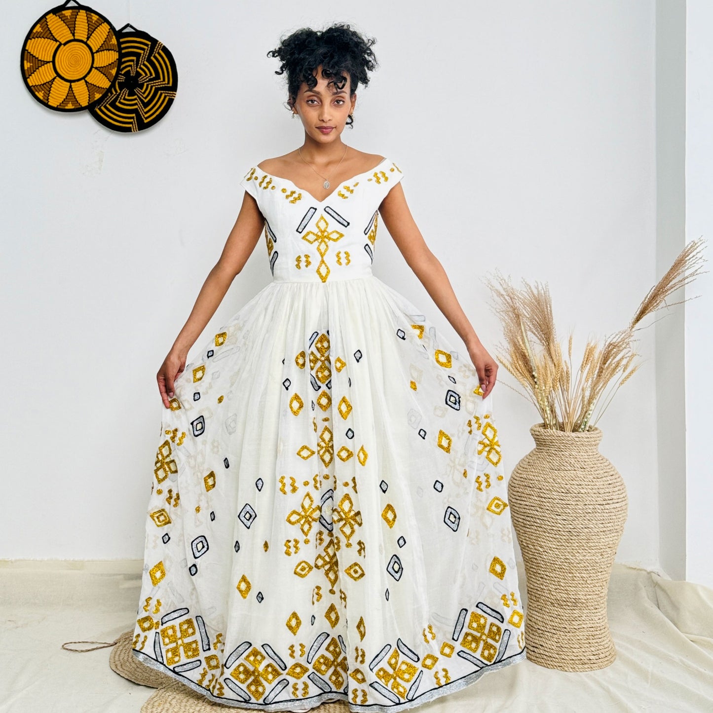 Elegant Yellow Ethiopian Wedding Dress Stunning Habesha Dress Hab49