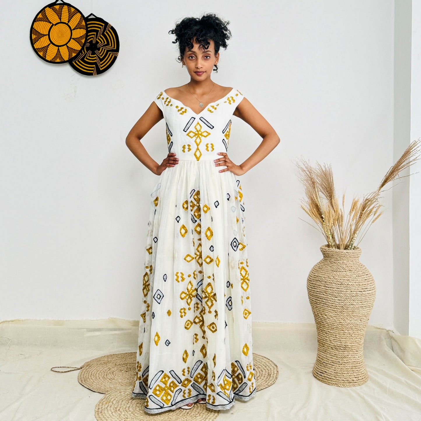 Elegant Yellow Ethiopian Wedding Dress Stunning Habesha Dress Hab49