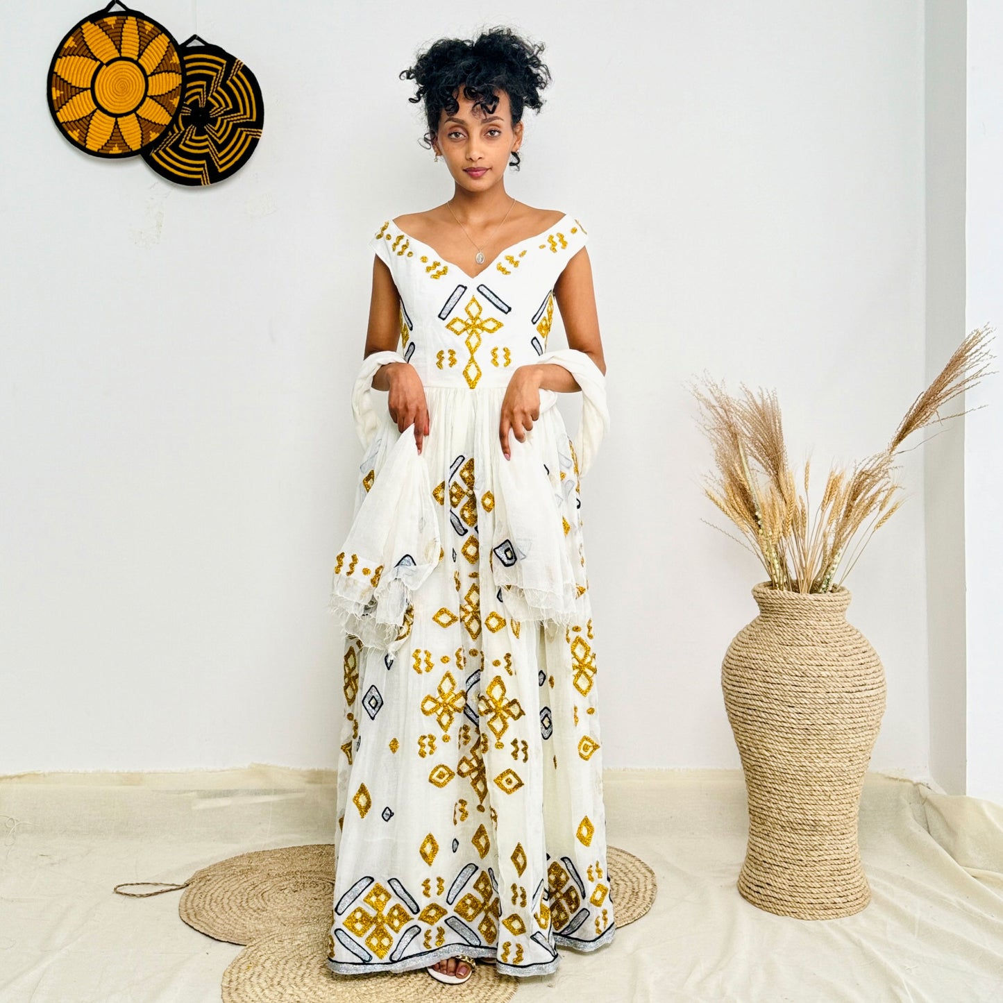 Elegant Yellow Ethiopian Wedding Dress Stunning Habesha Dress Hab49