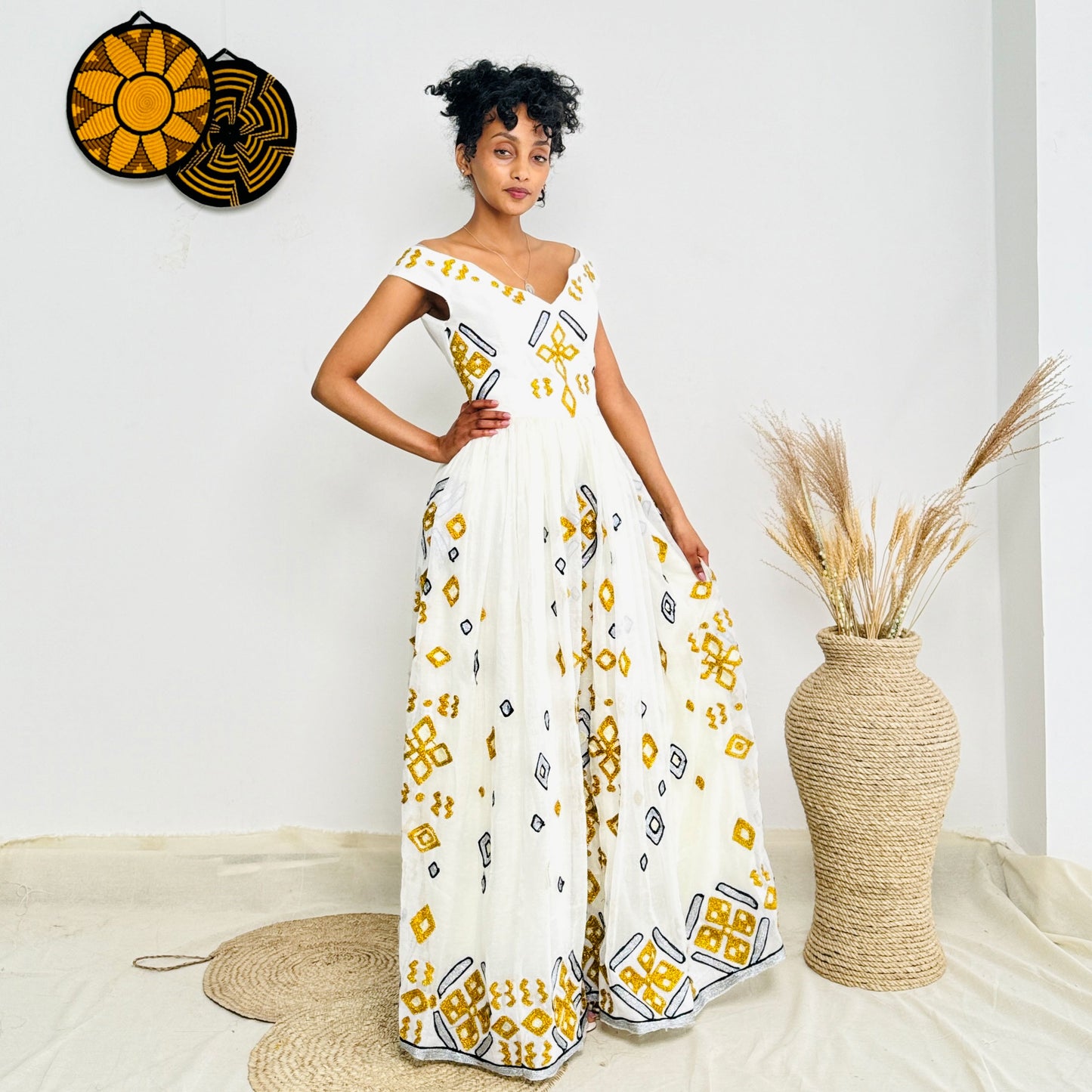 Elegant Yellow Ethiopian Wedding Dress Stunning Habesha Dress Hab49