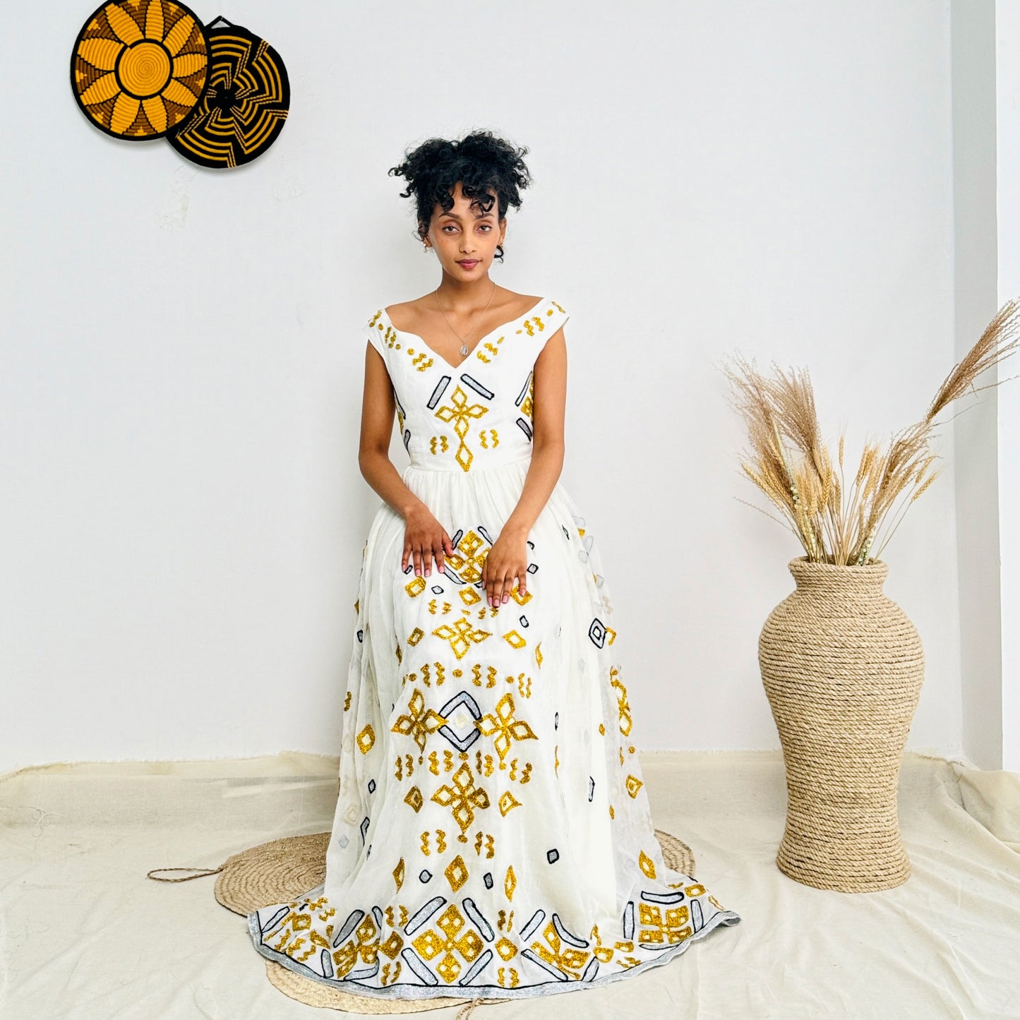 Elegant Yellow Ethiopian Wedding Dress Stunning Habesha Dress Hab49