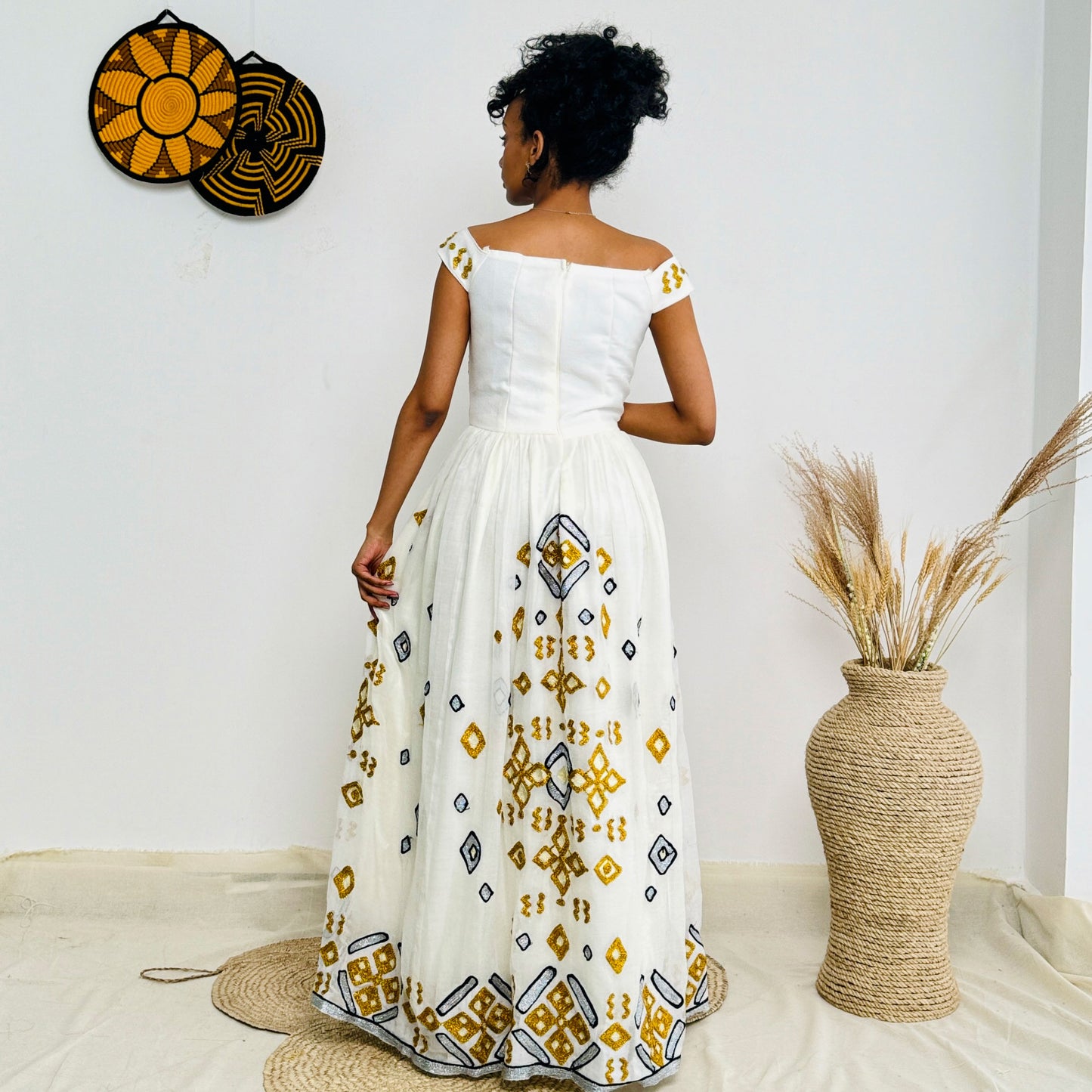 Elegant Yellow Ethiopian Wedding Dress Stunning Habesha Dress Hab49