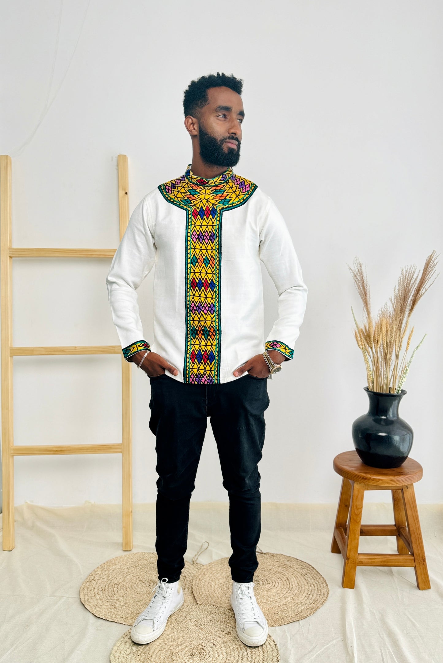Men's Habesha Shirt | Elegant Golden Design | Perfect for Any Occasion | Handmade Craftsmanship Hab67