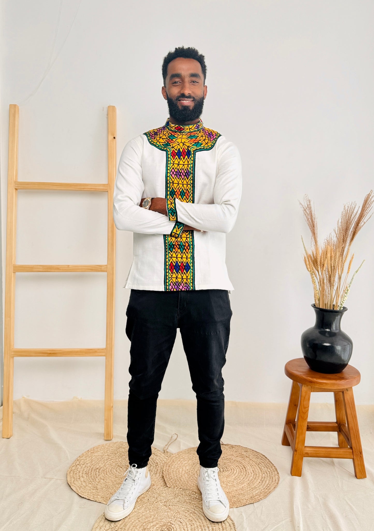 Men's Habesha Shirt | Elegant Golden Design | Perfect for Any Occasion | Handmade Craftsmanship Hab67