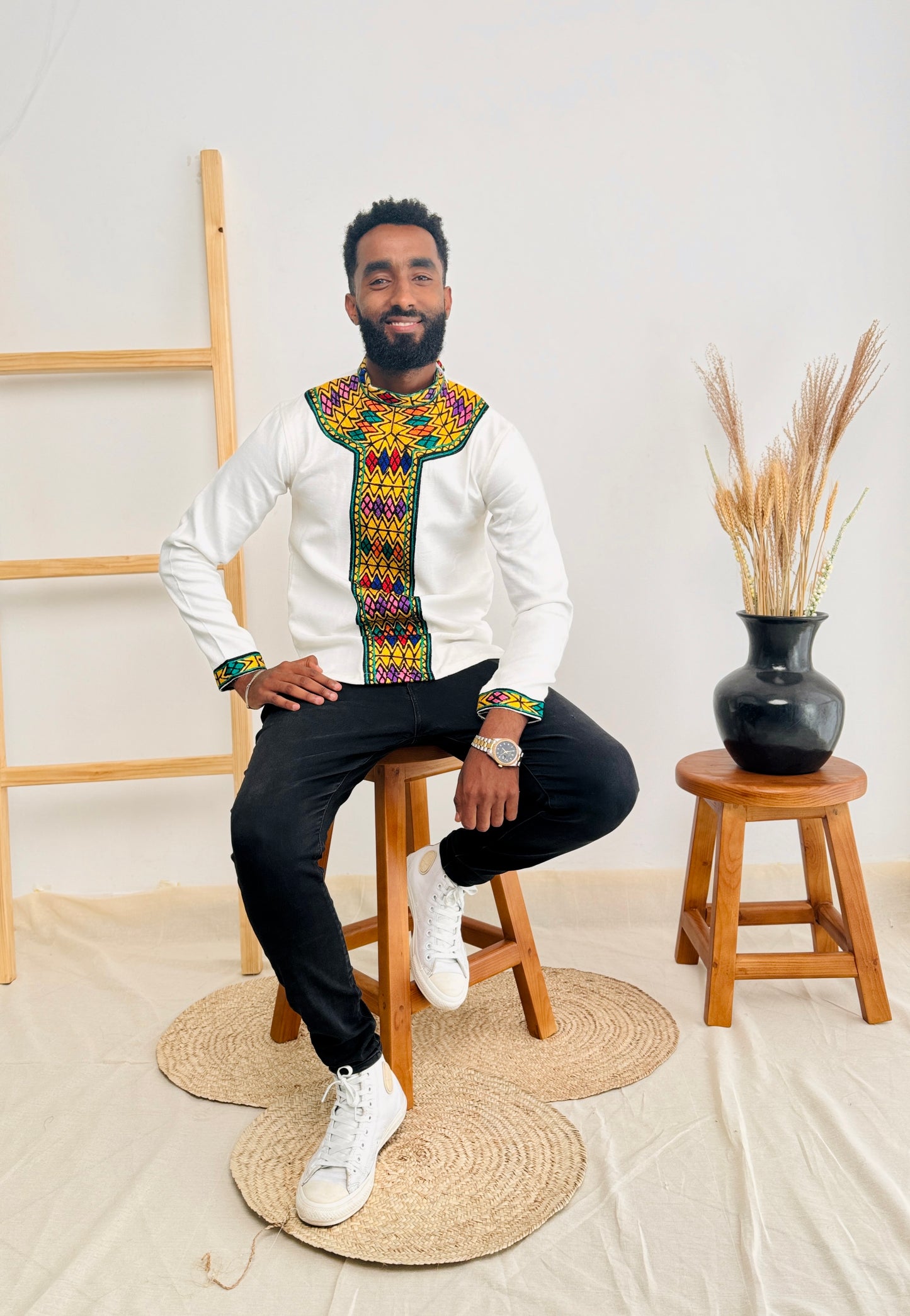 Men's Habesha Shirt | Elegant Golden Design | Perfect for Any Occasion | Handmade Craftsmanship Hab67