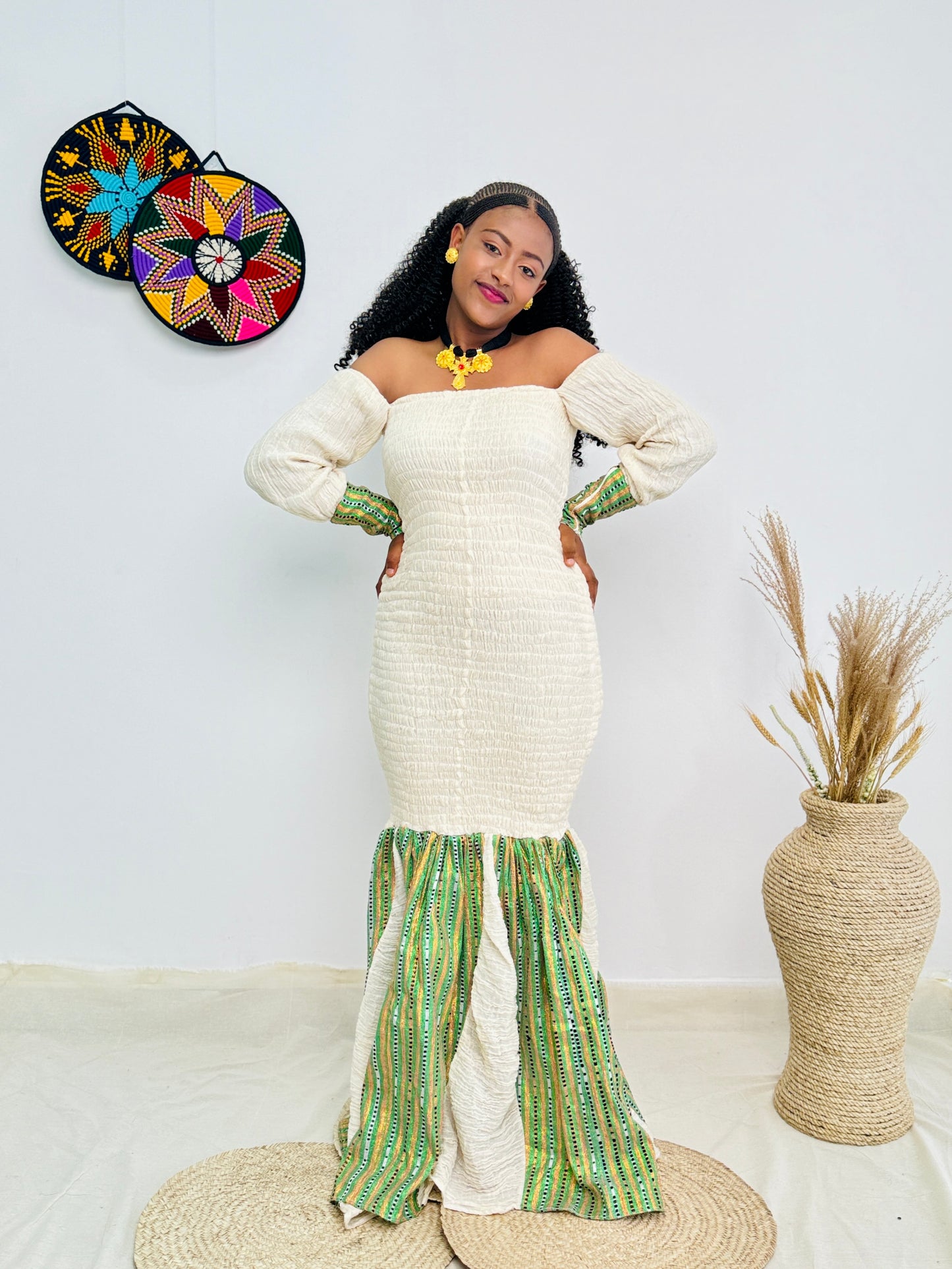 Green Habesha Dress Shape Stylish Ethiopian Dress Hab10