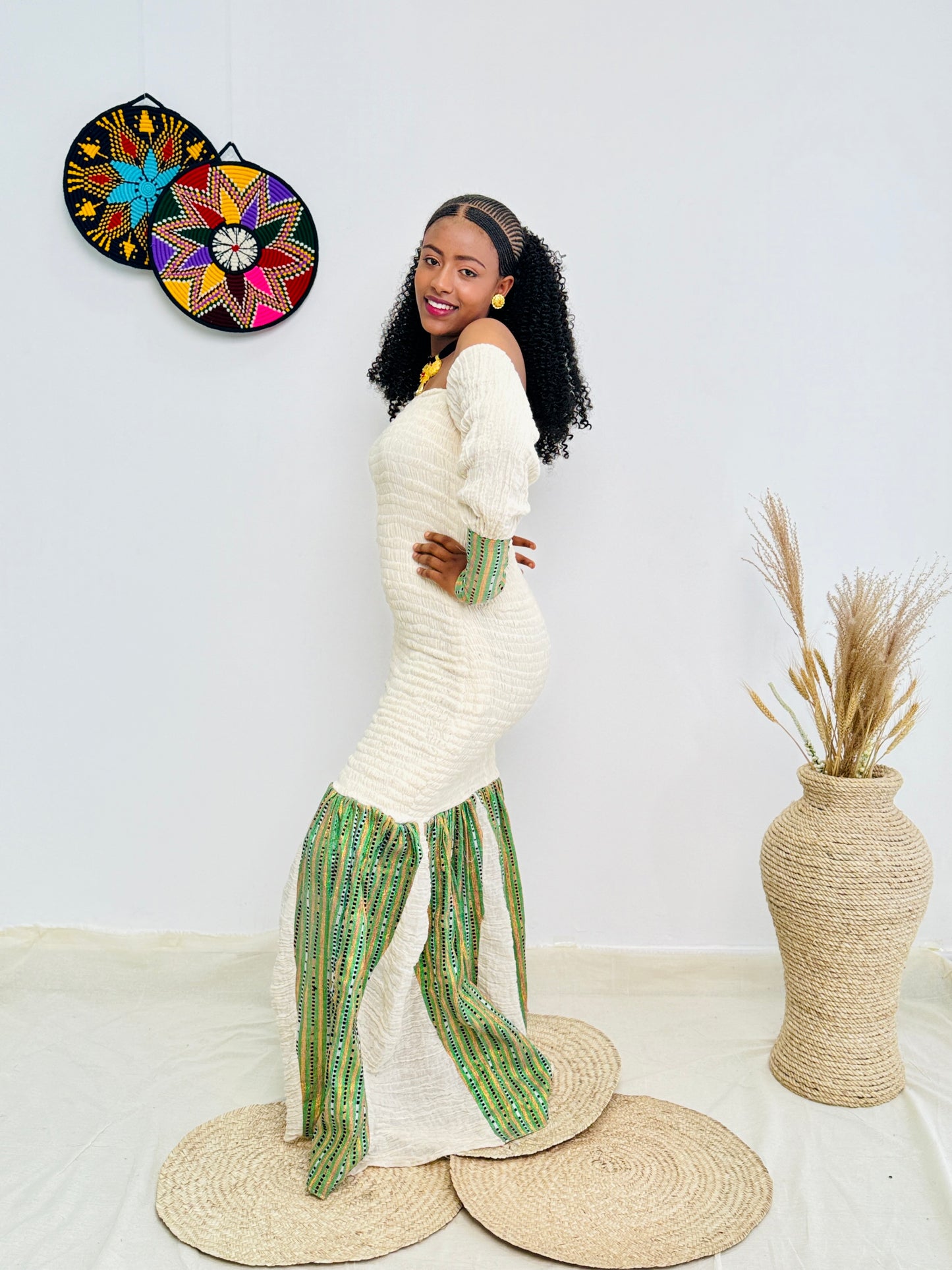 Green Habesha Dress Shape Stylish Ethiopian Dress Hab10