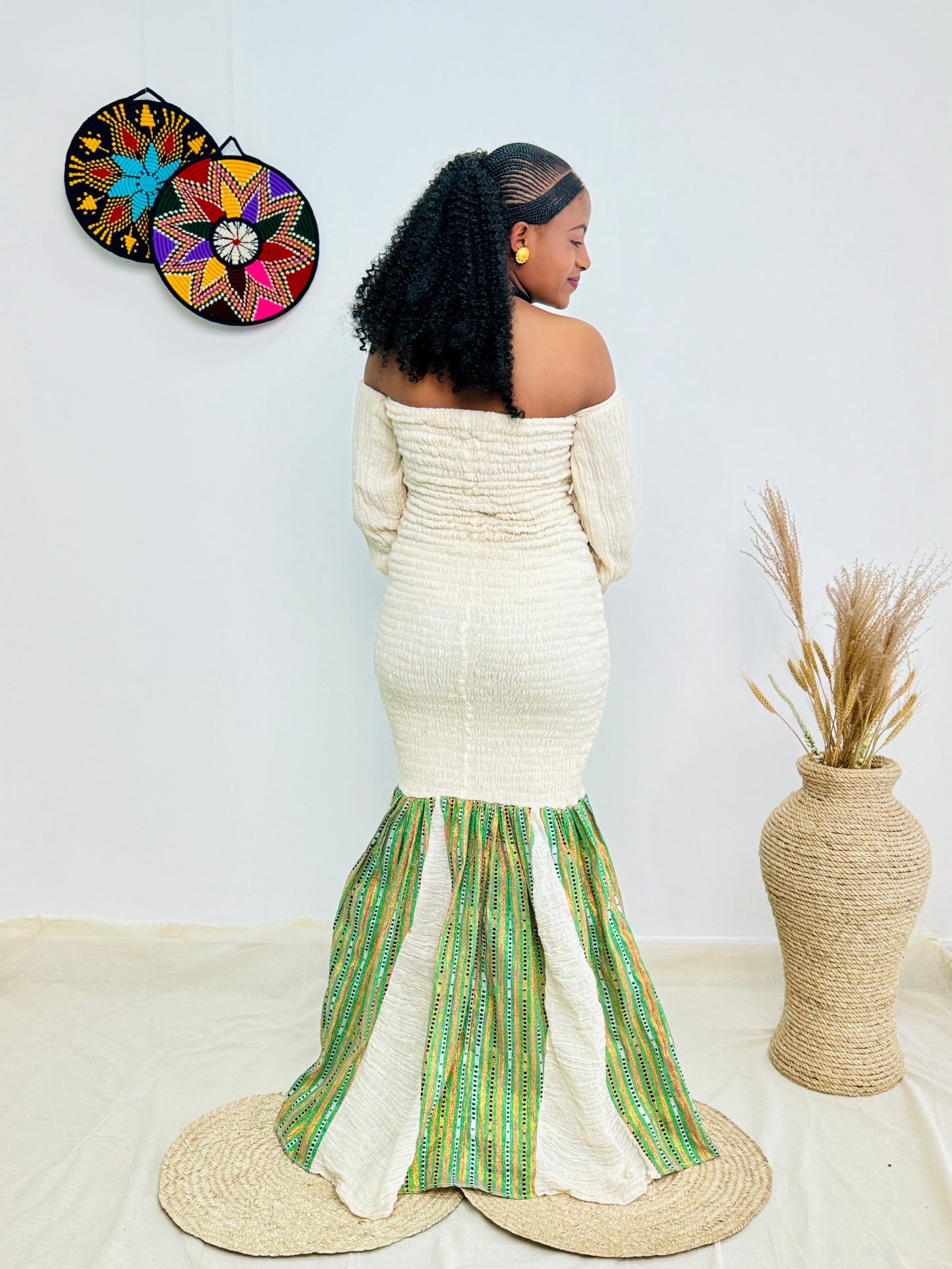 Green Habesha Dress Shape Stylish Ethiopian Dress Hab10