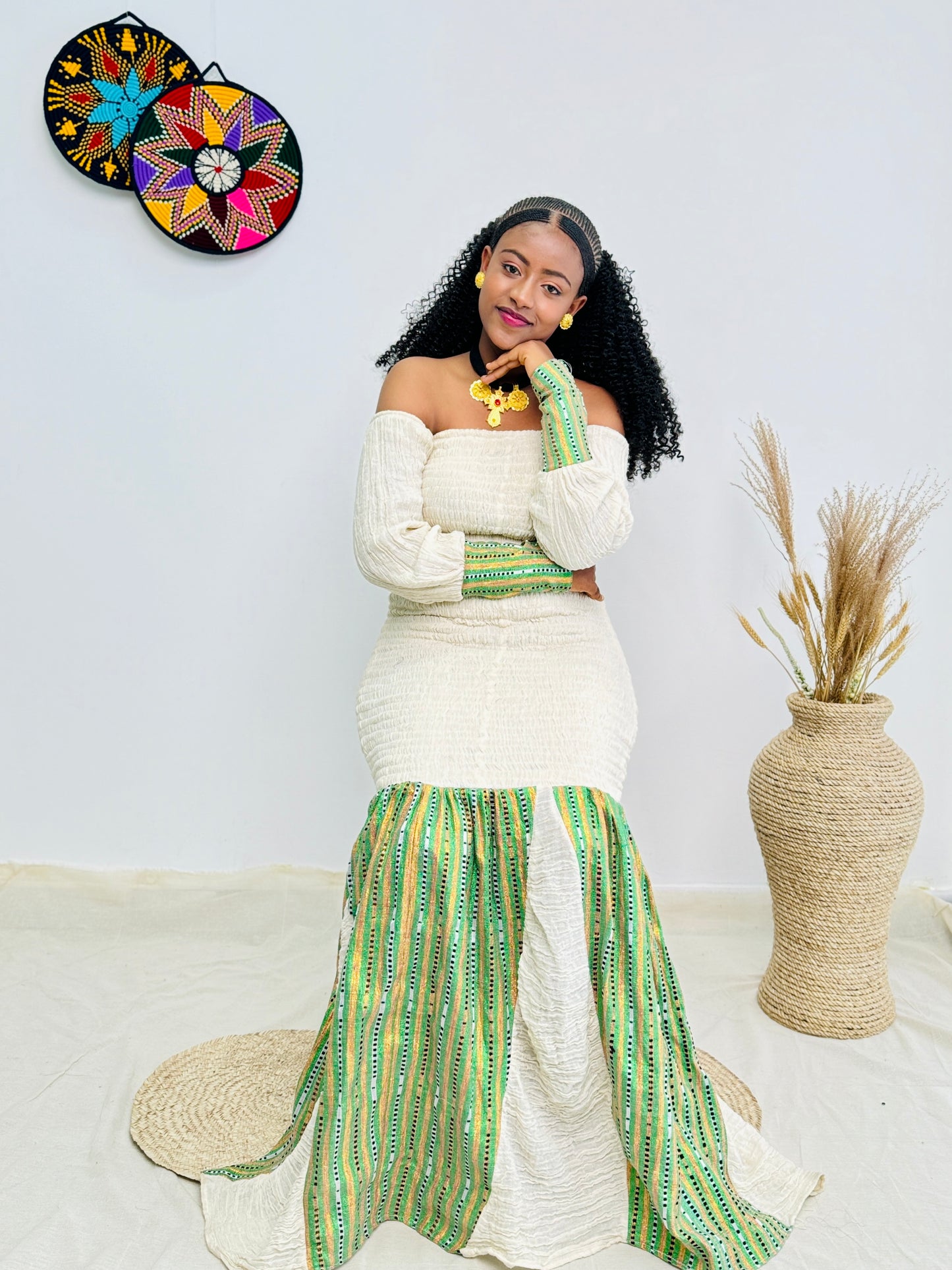 Green Habesha Dress Shape Stylish Ethiopian Dress Hab10