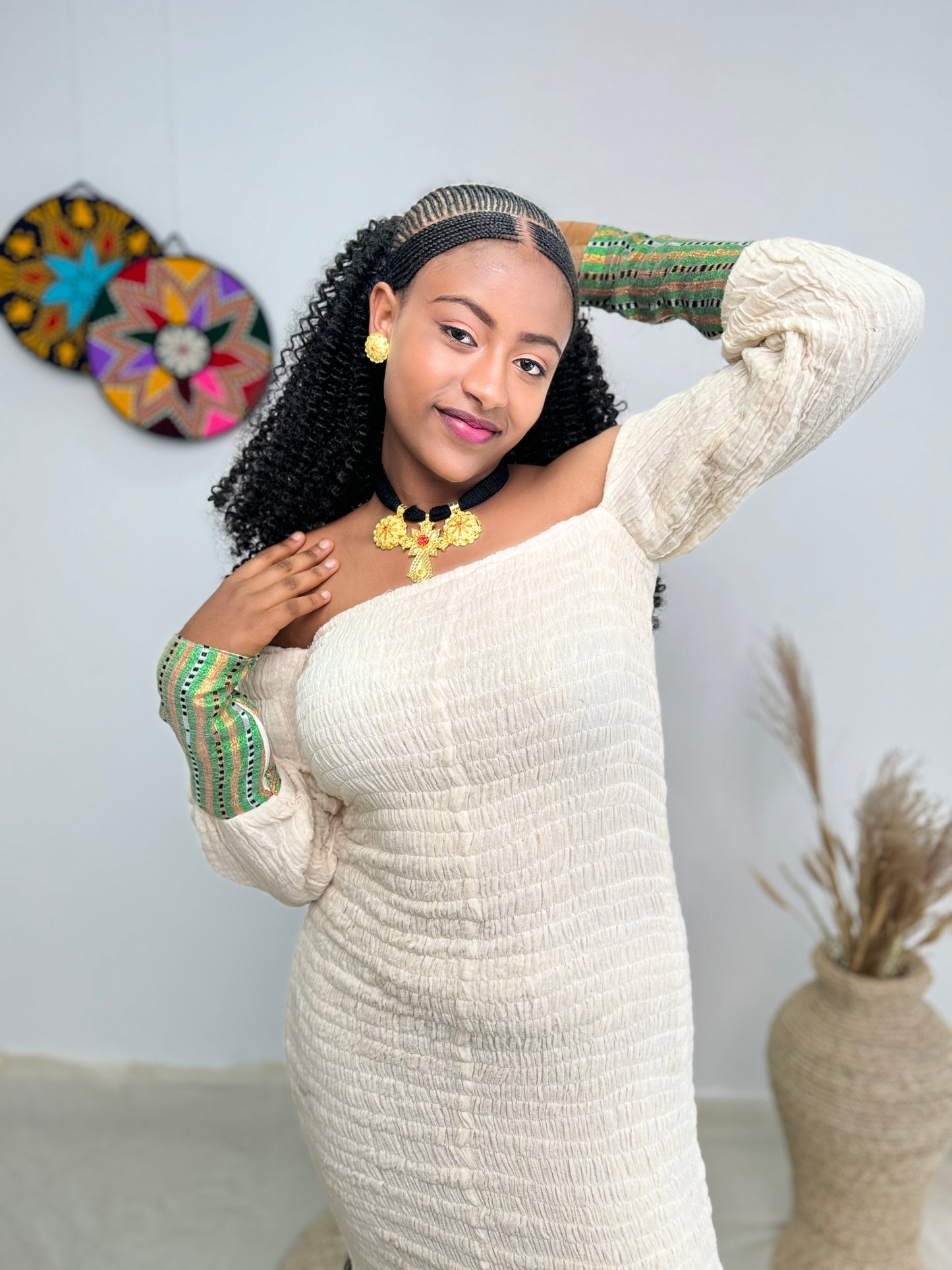 Green Habesha Dress Shape Stylish Ethiopian Dress Hab10