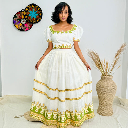 Elegant Crop Top and Skirt Modern Habesha Dress 