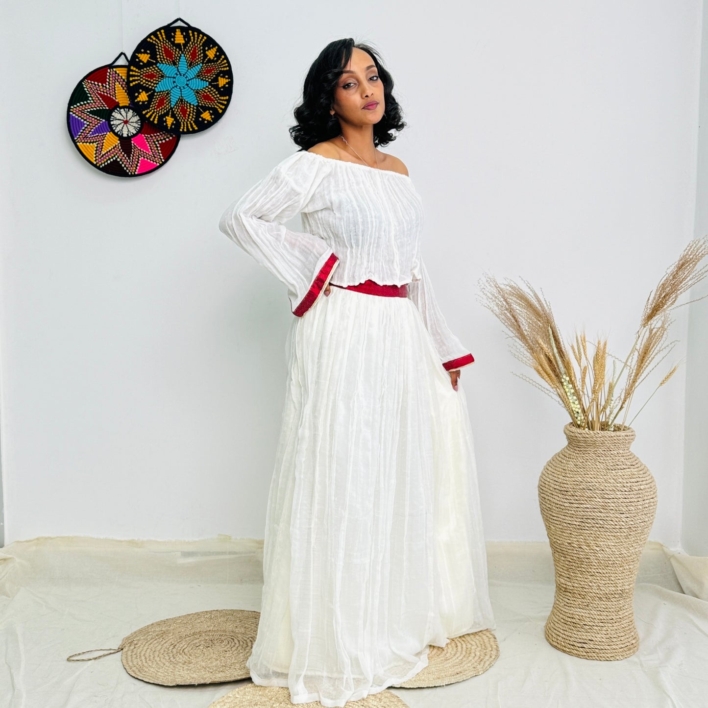 Red Habesha Dress Simple Design for Everyday Wear Hab13