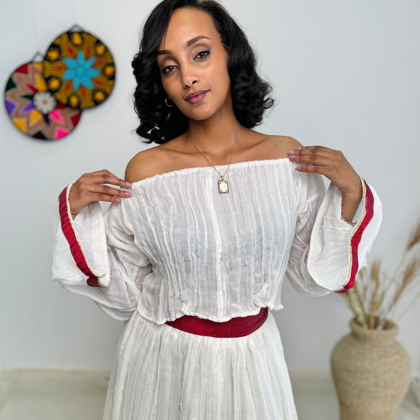 Red Habesha Dress Simple Design for Everyday Wear Hab13