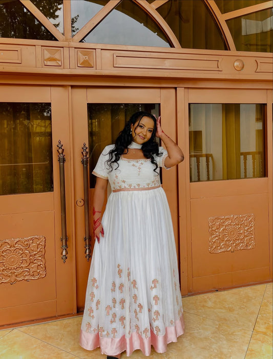 ELIYANA WHITE ETHIOPIAN CLOTH | ELEGANT HABESHA KEMIS | TIMELESS HABESHA DRESS