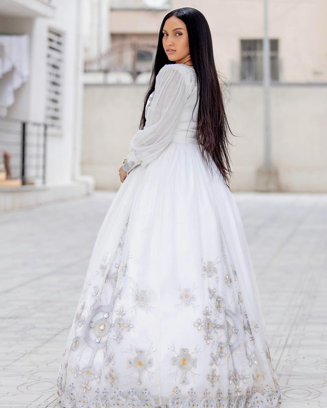 NIGISTI ETHIOPIAN WEDDING CLOTH | GOLD AND SILVER TIBEB HABESHA WEDDING DRESS  | ETHIOPIAN COUPLES OUTFIT