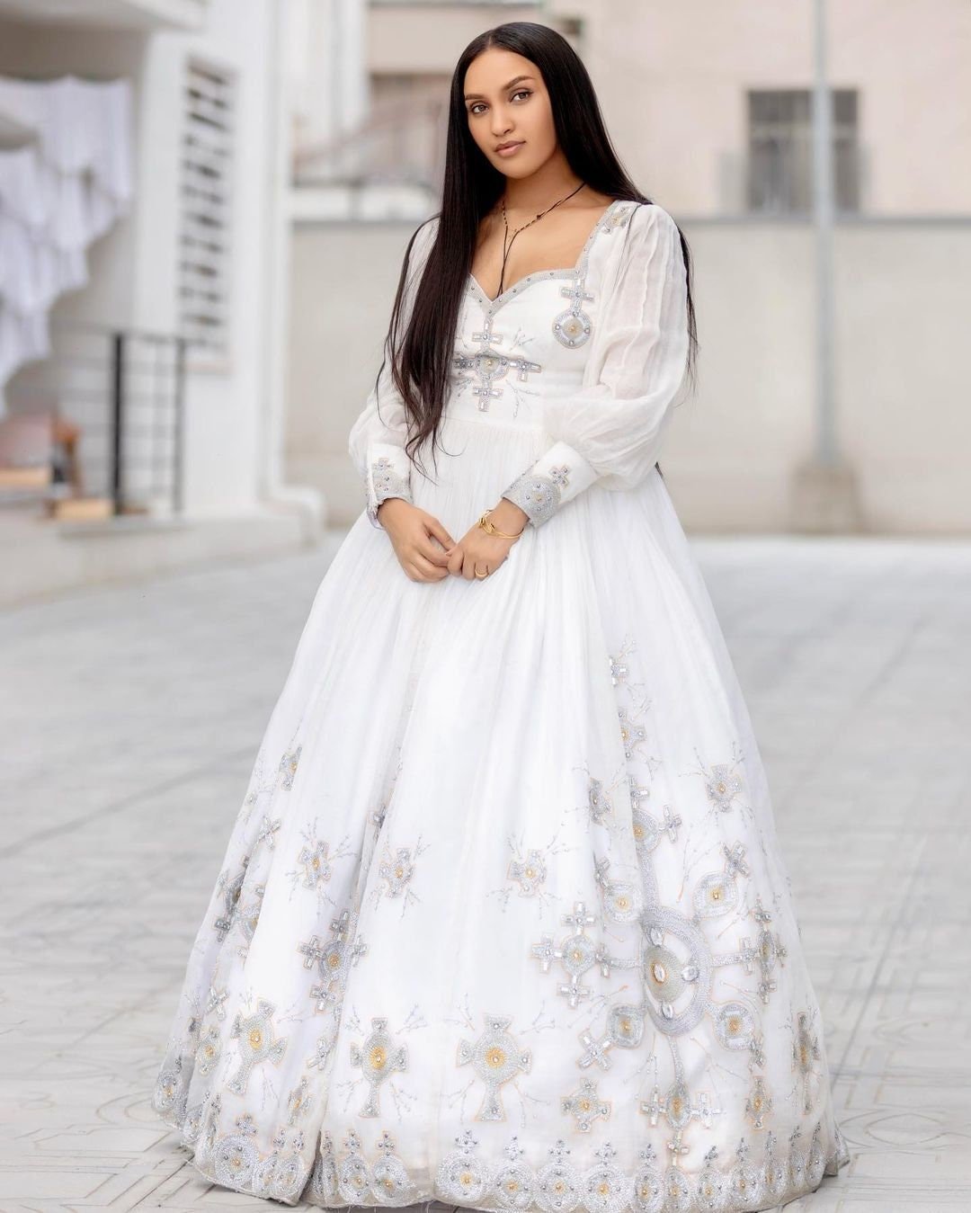 NIGISTI ETHIOPIAN WEDDING CLOTH | GOLD AND SILVER TIBEB HABESHA WEDDING DRESS  | ETHIOPIAN COUPLES OUTFIT
