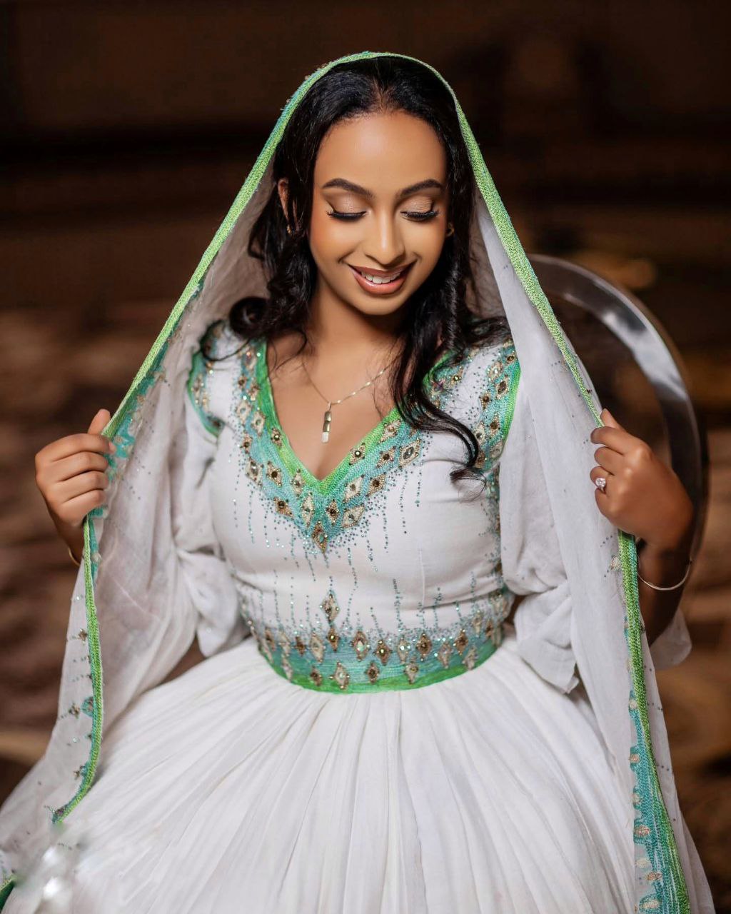 REDIET COUPLE’S MATCHING HABESHA KEMIS & SHIRT SET | GREEN & SILVER TILET HABESHA COUPLE'S OUTFIT | ETHIOPIAN CULTURAL MATCHING WEAR