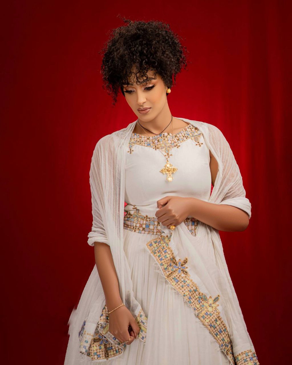 WUBIT LUXURY HABESHA KEMIS | MULTICOLOR TIBEB & EMBROIDERED GOLD DETAIL ETHIOPIAN WEAR | TRADITIONAL WEDDING HABESHA DRESS