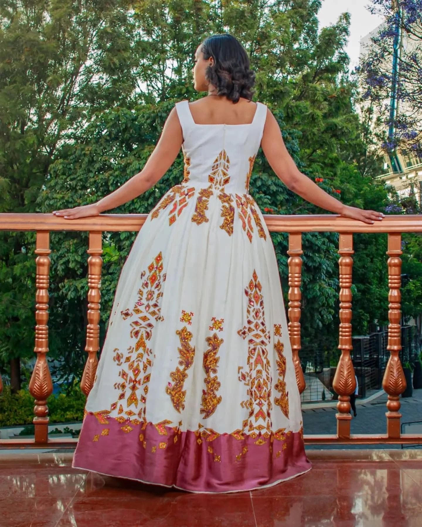 ABIGAIL GOLD EMBROIDERED ETHIOPIAN CLOTH | SLEEVELESS DRESS WITH SATIN FINISH HABESHA KEMIS | STUNNING HABESHA DRESS FOR WEDDING