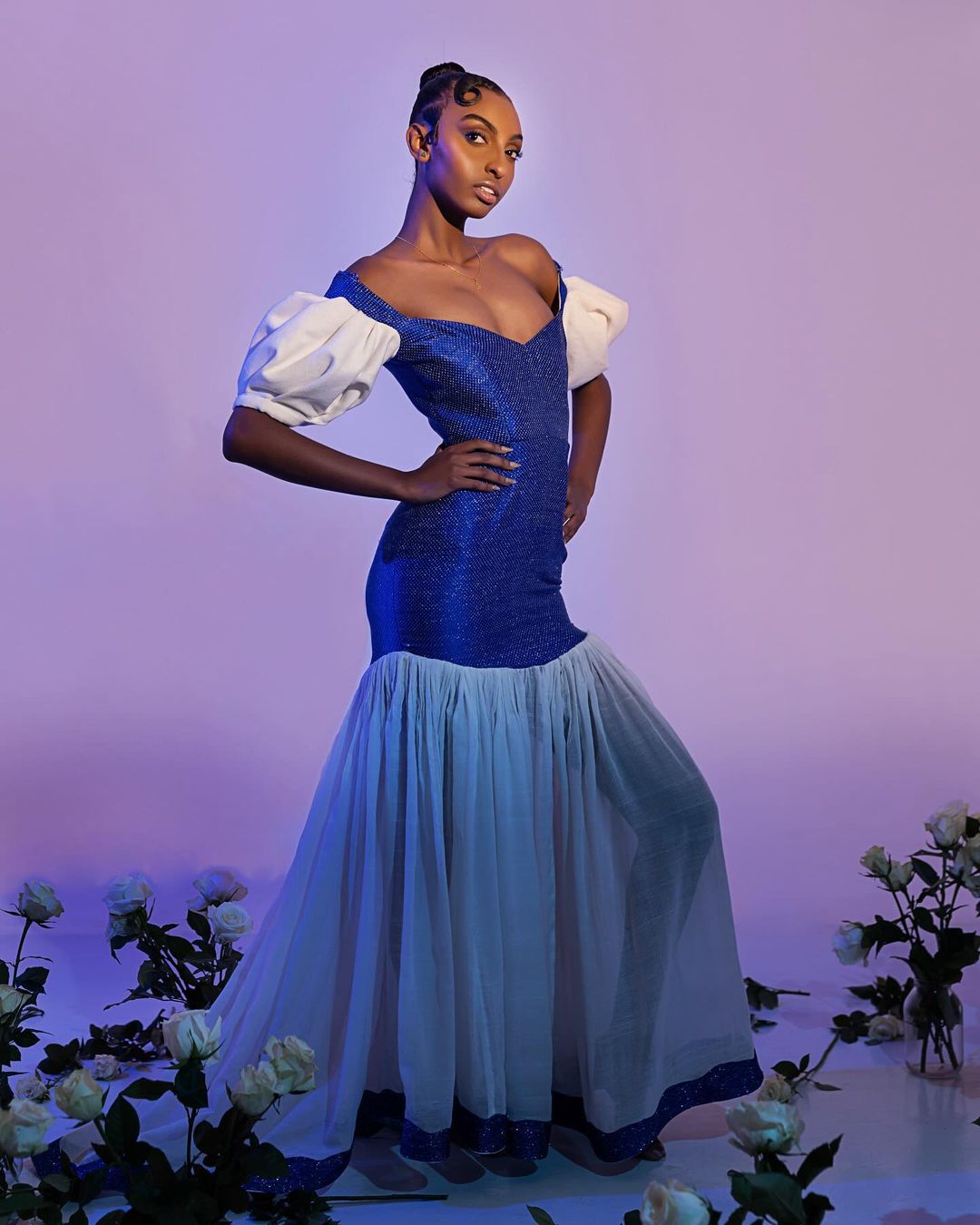 ELBETHEL BLUE AND WHITE ETHIOPIAN CLOTH | STUNNING HABESHA KEMIS WITH SOPHISTICATED CULTURAL EMBROIDERY | ELEGANT HABESHA DRESS