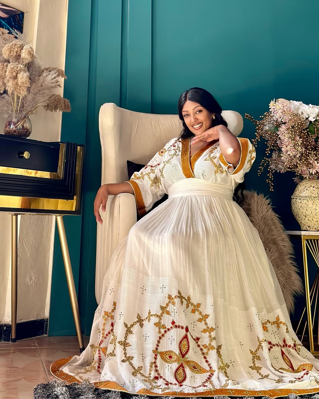 BITANYA STUNNING HABESHA DRESS | CULTURAL HABESHA KEMIS WITH SOFT PLEATS | INTRICATE DESIGNS TRADITIONAL ETHIOPIAN DRESS