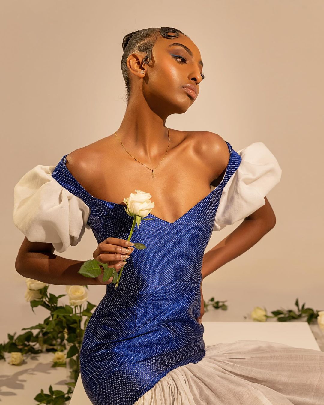 ELBETHEL BLUE AND WHITE ETHIOPIAN CLOTH | STUNNING HABESHA KEMIS WITH SOPHISTICATED CULTURAL EMBROIDERY | ELEGANT HABESHA DRESS