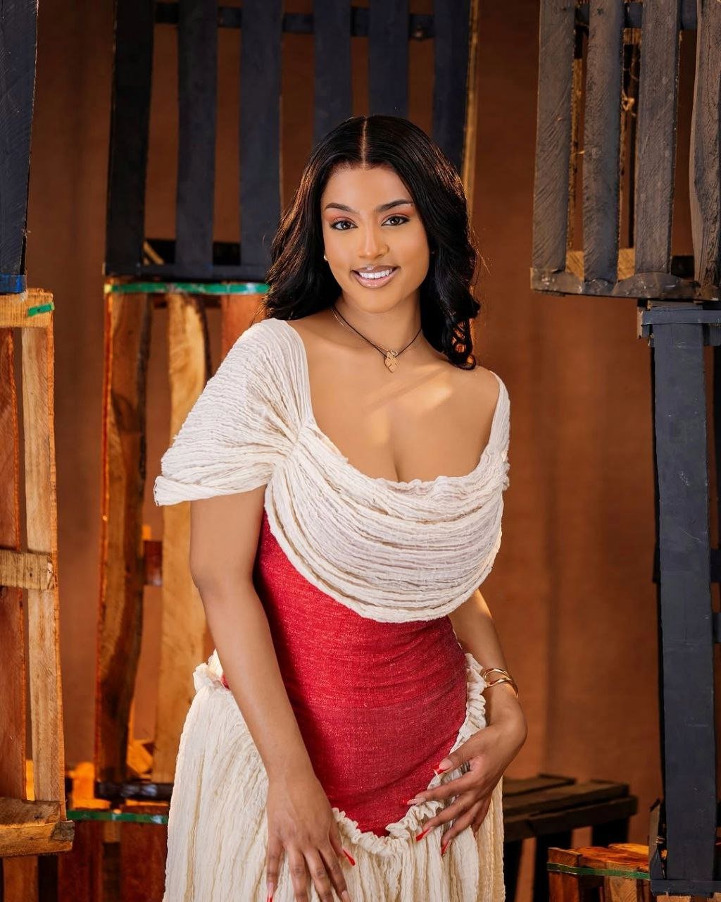 NUNU MODERN ETHIOPIAN HABESHA KEMIS | RED VELVET CORSET WAIST HABESHA DRESS | HANDCRAFTED ETHIOPIAN TRADITIONAL CLOTH