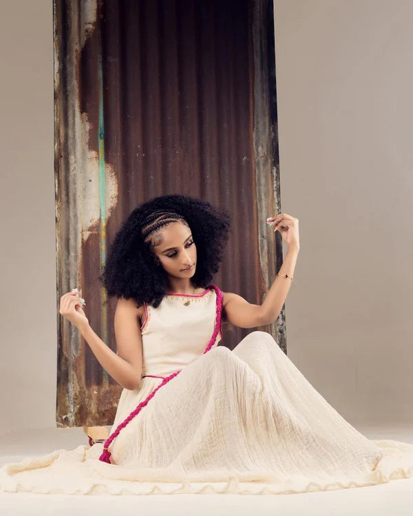 Fenan - Pink Embroidered Habesha Dress | Classic Habesha Kemis Hab305