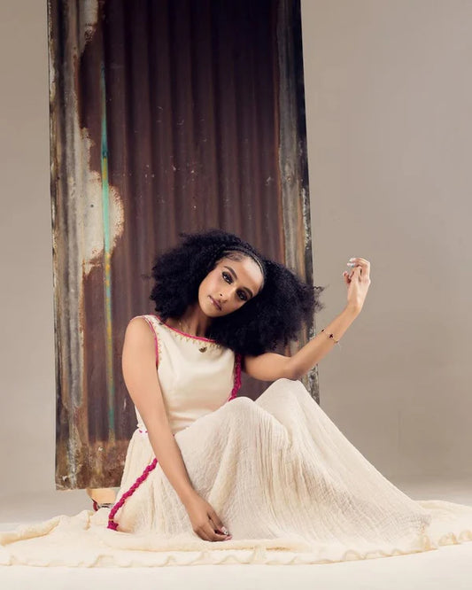 Fenan - Pink Embroidered Habesha Dress | Classic Habesha Kemis Hab305