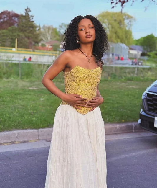 Marta - Gold Embroidered Bodice Habesha Kemis | Handmade Eritrean Dress Hab288