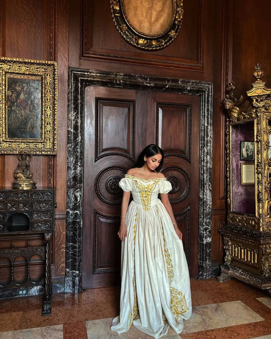Mesenbet - Gold Embroidered Handwoven Habesha Kemis | Gorgeous Traditional Ethiopian Dress Hab276