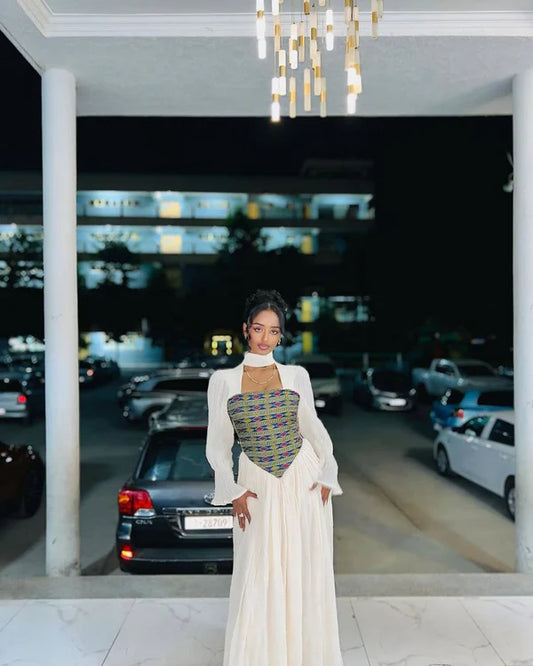 Beza - Colorful Embroidered Habesha Kemis | Glamorous Ethiopian National Dress Hab289