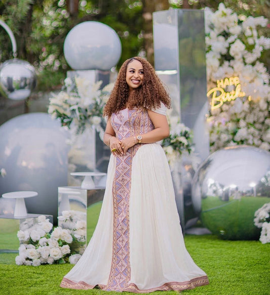 Elegant Traditional Ethiopian Dress – Embroidered Cultural Gown for Women

